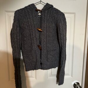 Free People Gray Cable Knit Hooded Cardigan